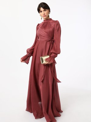 Gül Kurusu Yoryo İpek Abiye Elbise Koyu