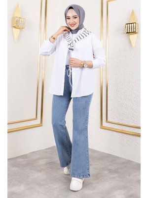 Açık Mavi Beli İpli İspanyol Paça Kot Pantolon Açık Mavi Beli İpli İspanyol Paça Kot Pantolon