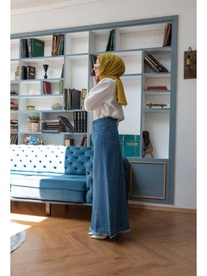 Koyu Mavi Denim Parçalı Etek Koyu Mavi Denim Parçalı Etek