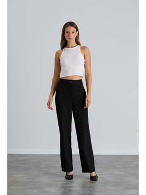 Siyah Yüksek Bel Cepsiz Palazzo Pantolon