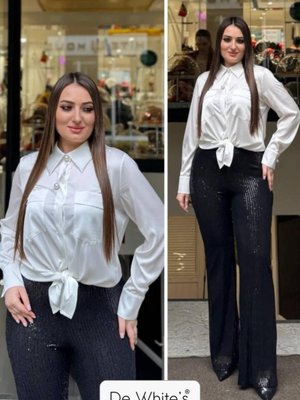 Siyah Büyük Beden Pul Payet Abiye Pantolon