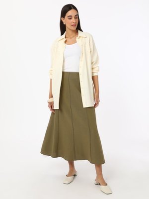 Haki Dikiş Detaylı Pamuklu Çan Etek Haki Dikiş Detaylı Pamuklu Çan Etek