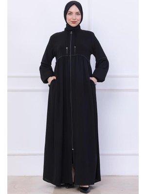 Siyah Büzgülü Taşlı Ferace Siyah Büzgülü Taşlı Ferace