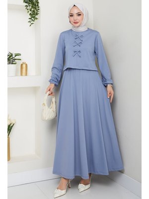 Etekli Fiyonk Detaylı Bebe Mavisi Takım