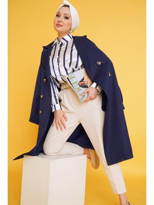 Lacivert Kruvaze Yaka Trençkot Lacivert Kruvaze Yaka Trençkot