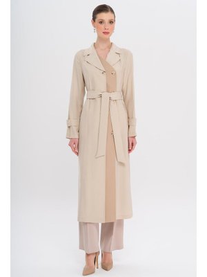 Garni Detaylı Kruvaze Astarsız Modal Trençkot Taş