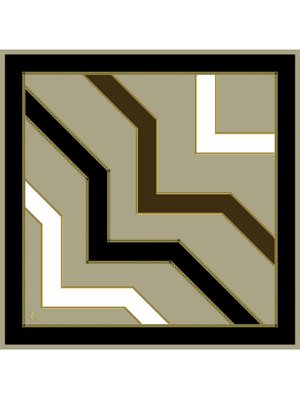 Geometrik Desen Gold Seri Twill Eşarp Askısı İle Birlikte 90x90 Cm Siyah Açık Vizon Beyaz