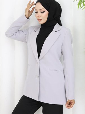 Gri Tek Düğme Blazer Ceket Gri Tek Düğme Blazer Ceket