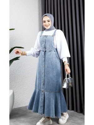 Askılı Eteği Fırfırlı Kot Salopet Askılı Eteği Fırfırlı Kot Salopet