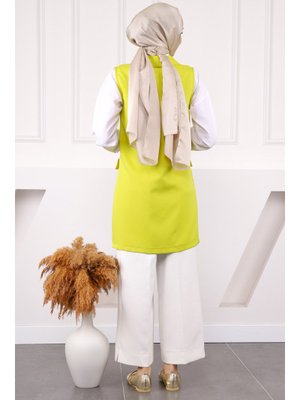 Yağ Yeşili Duble Zincirli Yelek