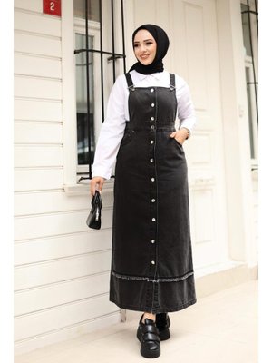 Püskül Detaylı Denim Salopet