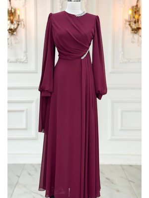 Bordo Feza Abiye Elbise Bordo Feza Abiye Elbise