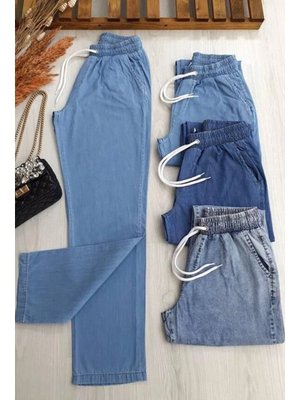 Açık Mavi Beli Lastikli Kot Pantolon