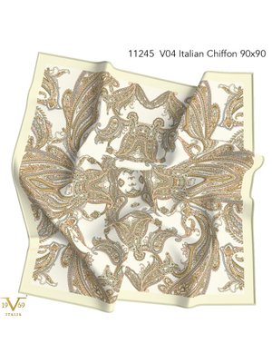 Bej Desenli İtalyan Şifon Eşarp Askısı İle Birlikte 110x110 Cm