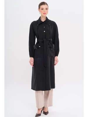 Siyah Gömlek Yaka Torba Cepli Astarsız Modal Kap