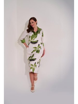 Büyük Beden Empirme Bsakılı Ve Yaka Kol Detaylı Elbise Yeşil