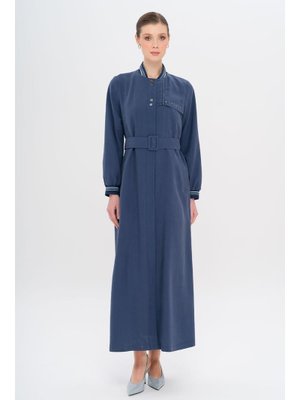 İndigo Ribana Detaylı Astarsız Modal Pardesü