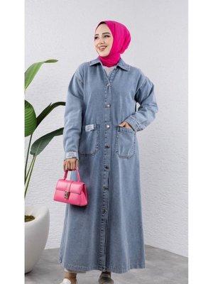 Düğmeli Uzun Kot Kap