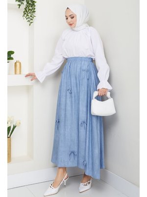 Fiyonk Detay Beli Lastikli Bebe Mavisi Etek