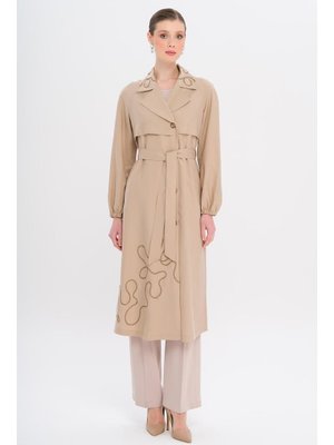 Bej Reglan Kol İşleme Detaylı Astarsız Modal Kap