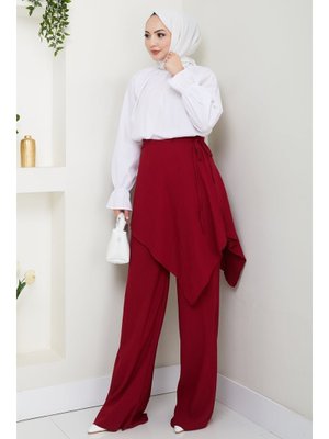 Çapraz Bağlama Detaylı Bordo Krep Pantolon Çapraz Bağlama Detaylı Bordo Krep Pantolon