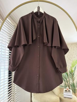 Gomlek Pelerinli Kusak Detayli Hakim Yaka Tesettur