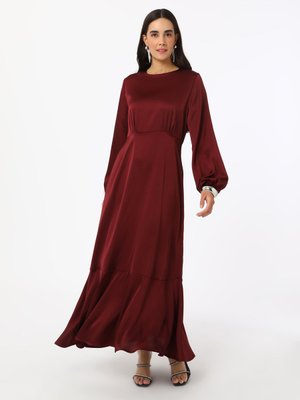 Koyu Kızıl Saten Elbise