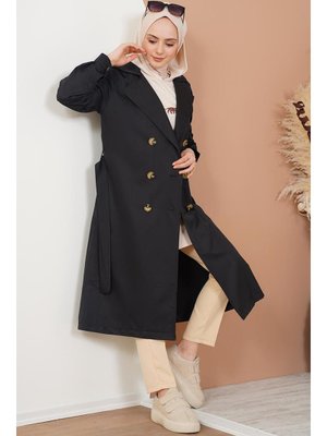 Siyah Kruvaze Yaka Trençkot Siyah Kruvaze Yaka Trençkot