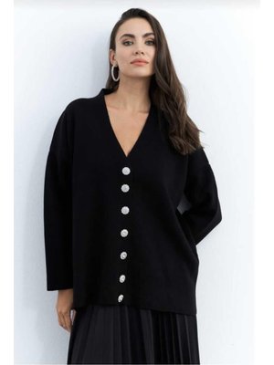 Taşlı Düğmeli Triko Hırka