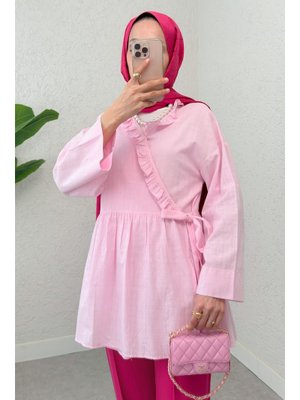Pembe Yandan Bağlamalı Tunik