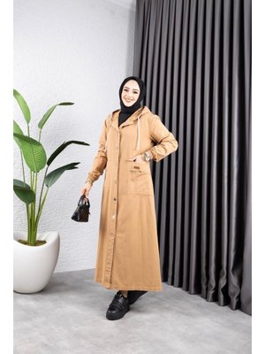 Düğmeli Kapüşonlu Cep Püsküllü Kot Kap Düğmeli Kapüşonlu Cep Püsküllü Kot Kap