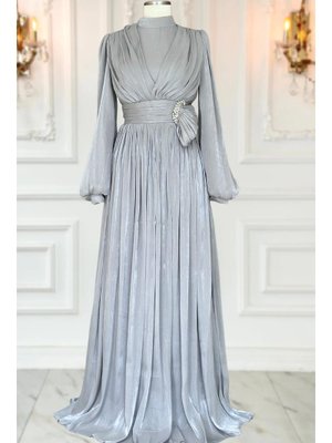 Gri Feray Abiye Elbise Gri Feray Abiye Elbise