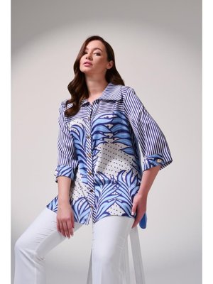 Mavi Büyük Beden Empirme Baskılı Gömlek