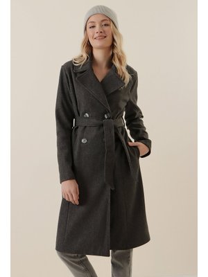 Füme Kruvaze Yaka Kaşe Kaban