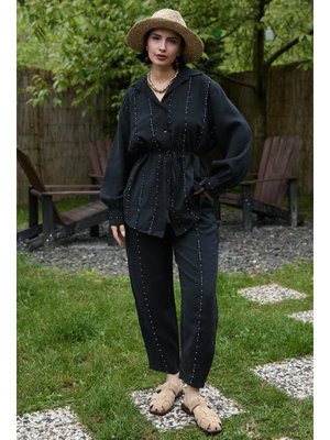 Boydan Dikişli Siyah İkili Takım