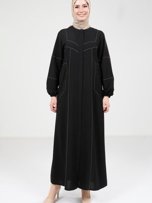 Çizgi Detaylı Cepli Siyah Ferace 9324 Çizgi Detaylı Cepli Siyah Ferace 9324