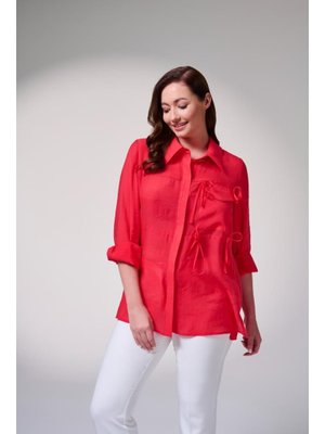Büyük Beden Cep Kısmı Bağcık Detaylı Gömlek Coral