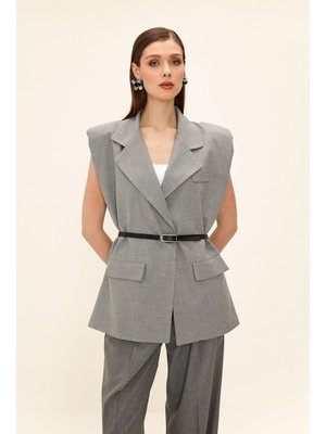 Gri Kemer Detaylı Oversize Yelek Gri Kemer Detaylı Oversize Yelek