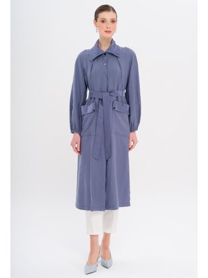 İndigo Gömlek Yaka Torba Cepli Astarsız Modal Kap