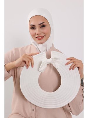Krem Türban Üzeri Penye Pratik Tak Çık Fiyonklu Şapka,sp 4,sp