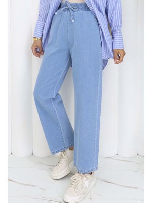 Buz Mavisi Beli Lastikli Kot Pantolon