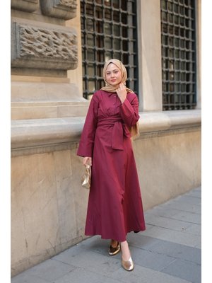 Bordo Önden Bağlamalı Elbise Bordo Önden Bağlamalı Elbise