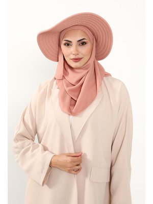 Kapiçino Çıkarılabilir Arkası Fiyonklu Şapkalı Pratik Krep Şal Türban,ss