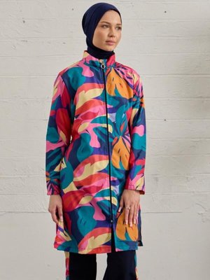 Lacivert Renkli Dev Çiçekli Tam Kapalı Mayo