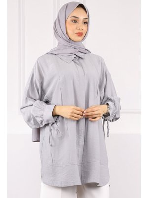 Gri Kol Bağlamalı Tunik Gri Kol Bağlamalı Tunik