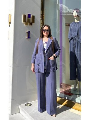 İndigo Büyük Beden Li Ceketli Ve Pantolonlu Takım