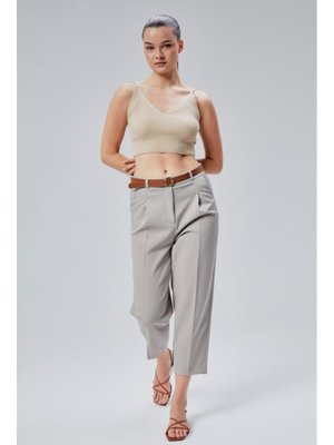 Gri Kemerli Havuç Kesim Pantolon