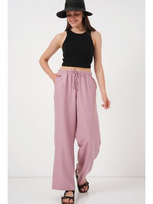 Gül Kurusu Geniş Paça Keten Pantolon Gül Kurusu Geniş Paça Keten Pantolon