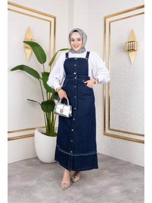Püskül Detaylı Denim Salopet