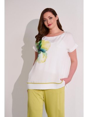 Yeşil Büyük Beden Empirme Baskılı Kısa Kollu Bluz